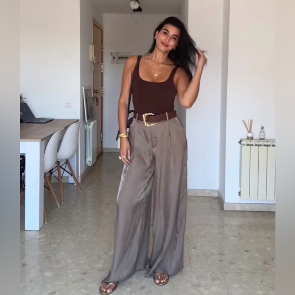 ZARA SATIN WIDE-LEG TROUSERS WITH BELT NWT